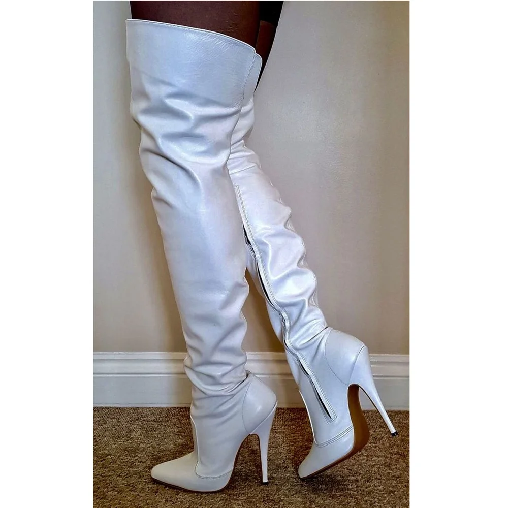 

White Matte Leather Over the Knee Boots Stiletto High Heel Fashion Sexy Concise Women Shoes Hot Girls 2025 Spring Para Mujere