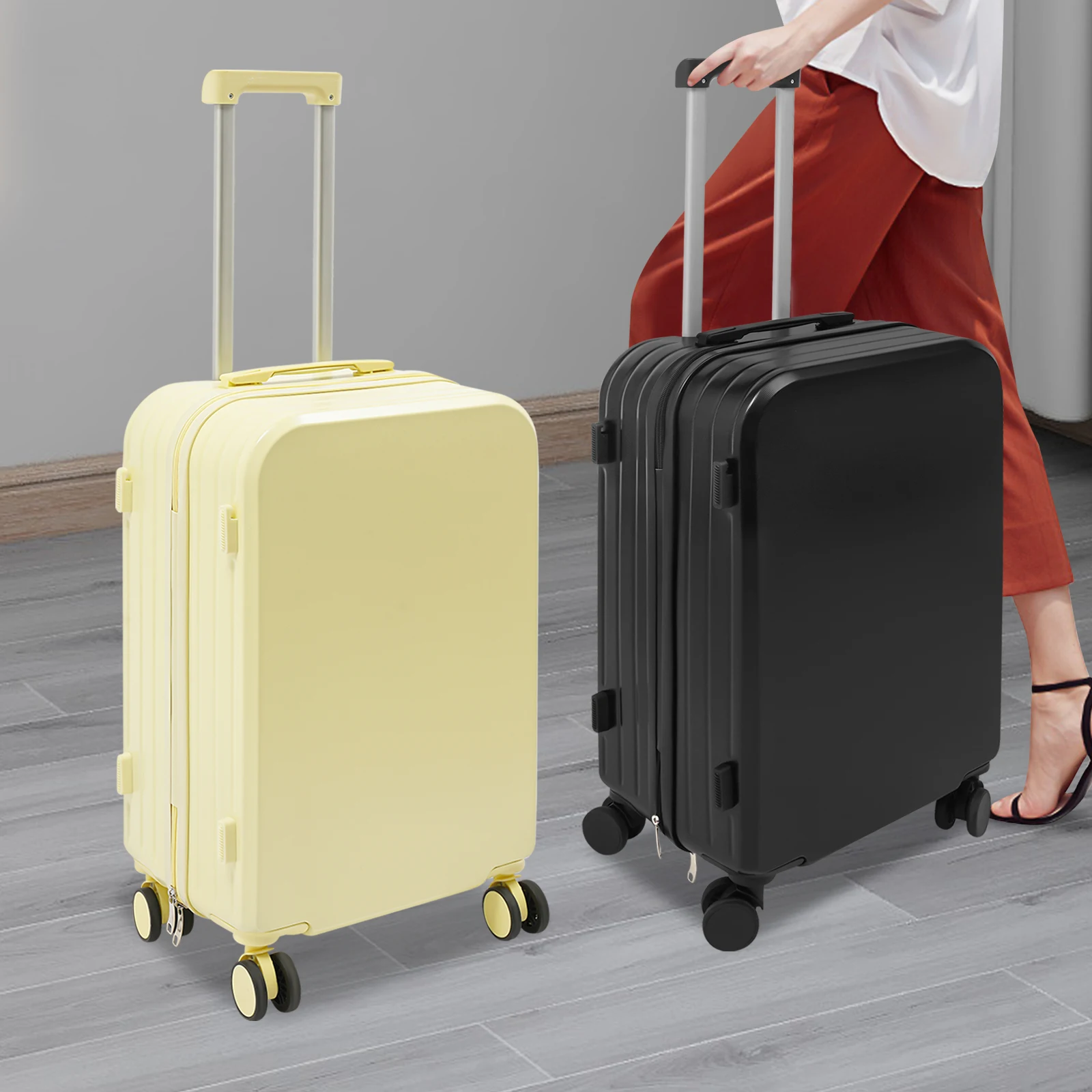 Bagasi Check-In 24" dengan Tempat Cangkir & Port USB, Koper Ringan, 360 °   Roda Pemintal untuk Perjalanan