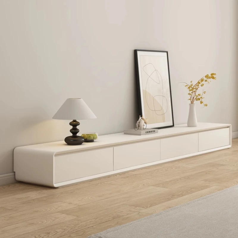 

2025 new TV cabinet coffee table combination modern simple living room household cream wind solid wood floor