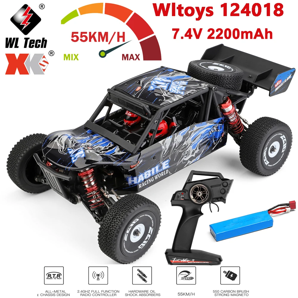 WLtoys 124018 55KM/H RC Car 7.4V 2200mAh 550 Carbon Brush Strong Magento 4WD Electric High Speed Off-Road Drift Toys For Adults