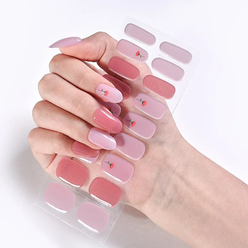 Semi Cured Gel Nail Wraps Fingertip Artist Self-Adhesive Nail Polish Strips Girl Beauty Gel Nails Stickers UV Lamp Need JK224