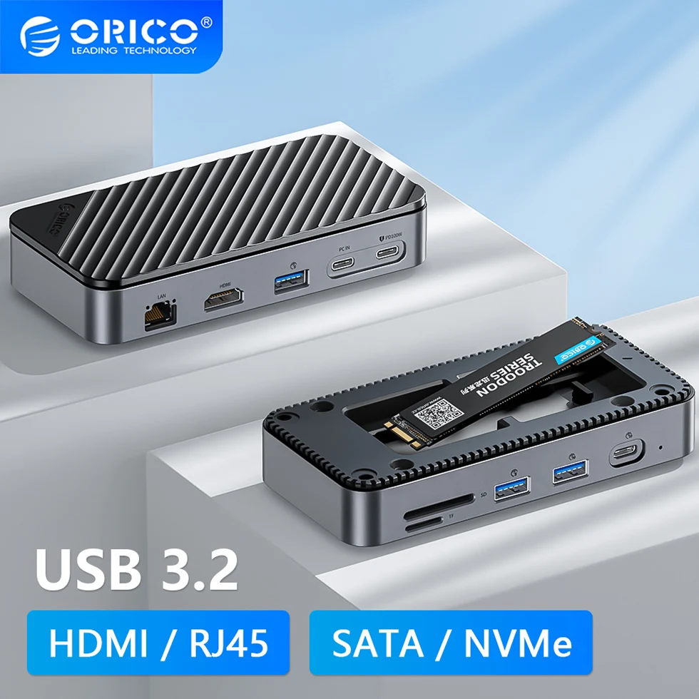 ORICO 10-in-1 USB Docking Station M.2 SSD Enclosure Hard Drive Storage Box HDMI RJ45 M2 SATA NVMe HD External Case for PC Laptop