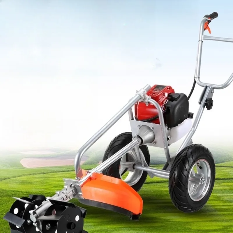 Mesin pemotong rumput yang didorong dengan tangan weeder multi-fungsi weeder mikro-tilage kebun pertanian anakan tarik tangan