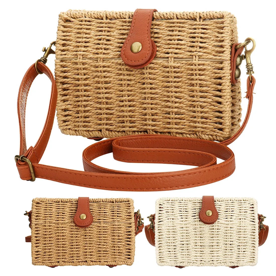 

2024 New Handmade Grass Woven Fashionable Crossbody Bags Summer Casual Weaving Handheld Simple Mini One Shoulder Bag For Women