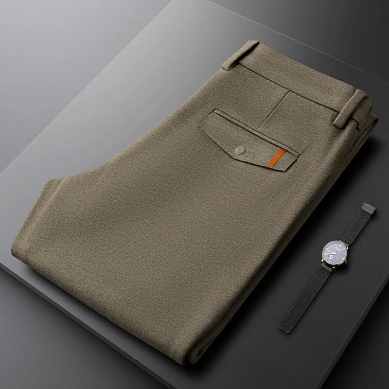 Quality Simple apricot European casual pants men autumn winter slim feet men solid color business men pants