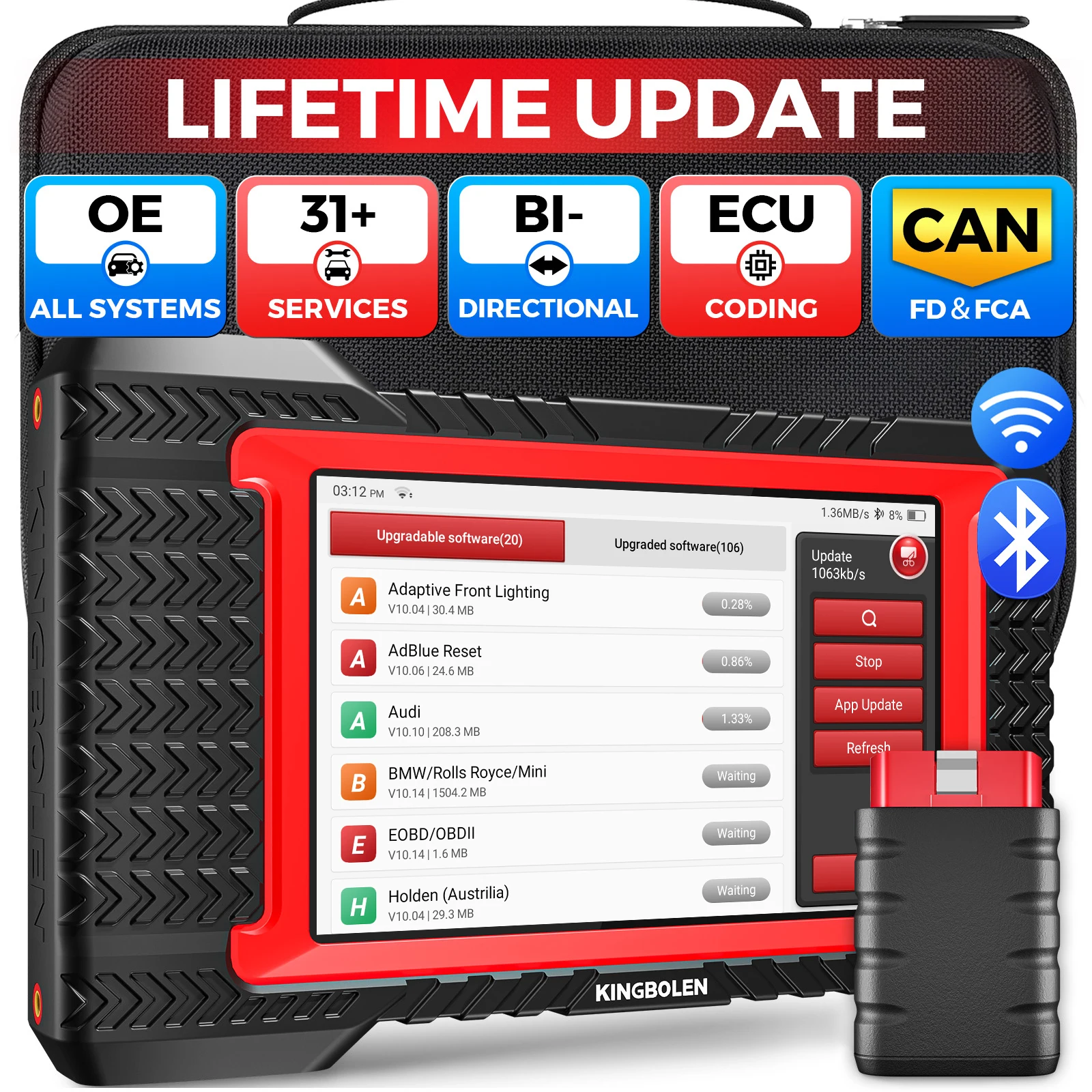 Lebenslanges kostenloses Update KINGBOLEN K7 OBD2 Scanner Vollsystem ECU-Codierung Aktiver Test 28 Reset-Funktionen CAN FD PK X431 CRP919E Auto-Diagnose-Scan-Tools