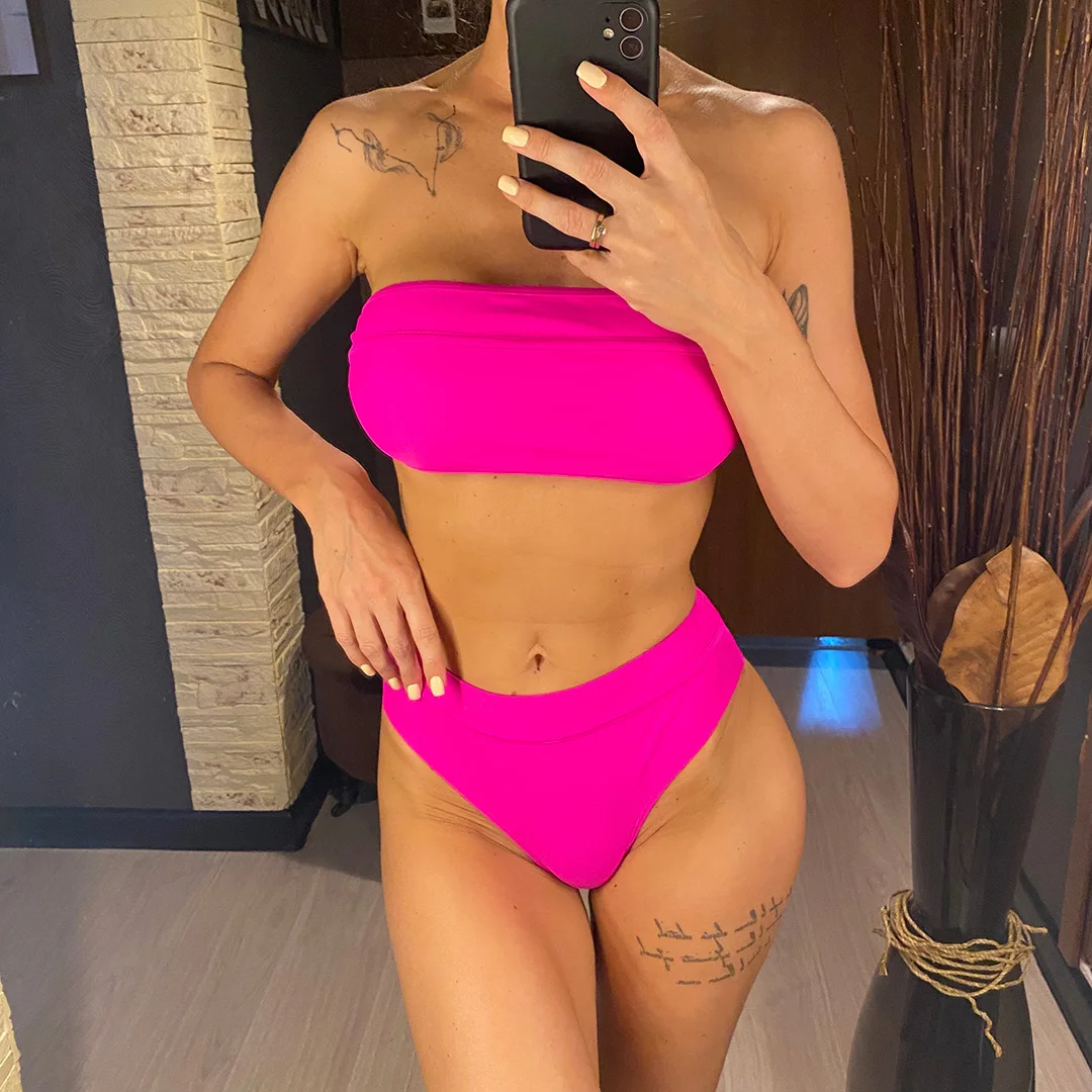 Sexy Bandeau-Bikini mit hohem Beinausschnitt, Damen-Badeanzug, Bikini mit hoher Taille, zweiteiliges Bikini-Set, Badebekleidung, Badeanzug, Modell V5444. – Detail 2