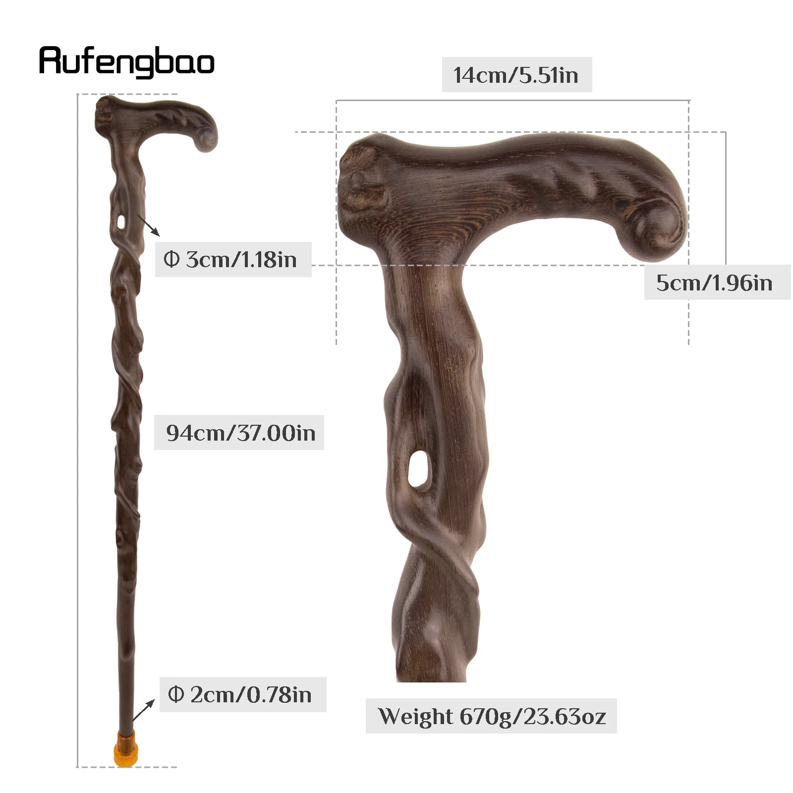 Brown Tree Root Wooden Single Joint Walking Stick Decorative Cospaly Party Walking Cane Halloween Mace Crutch Wand Crosier 93cm