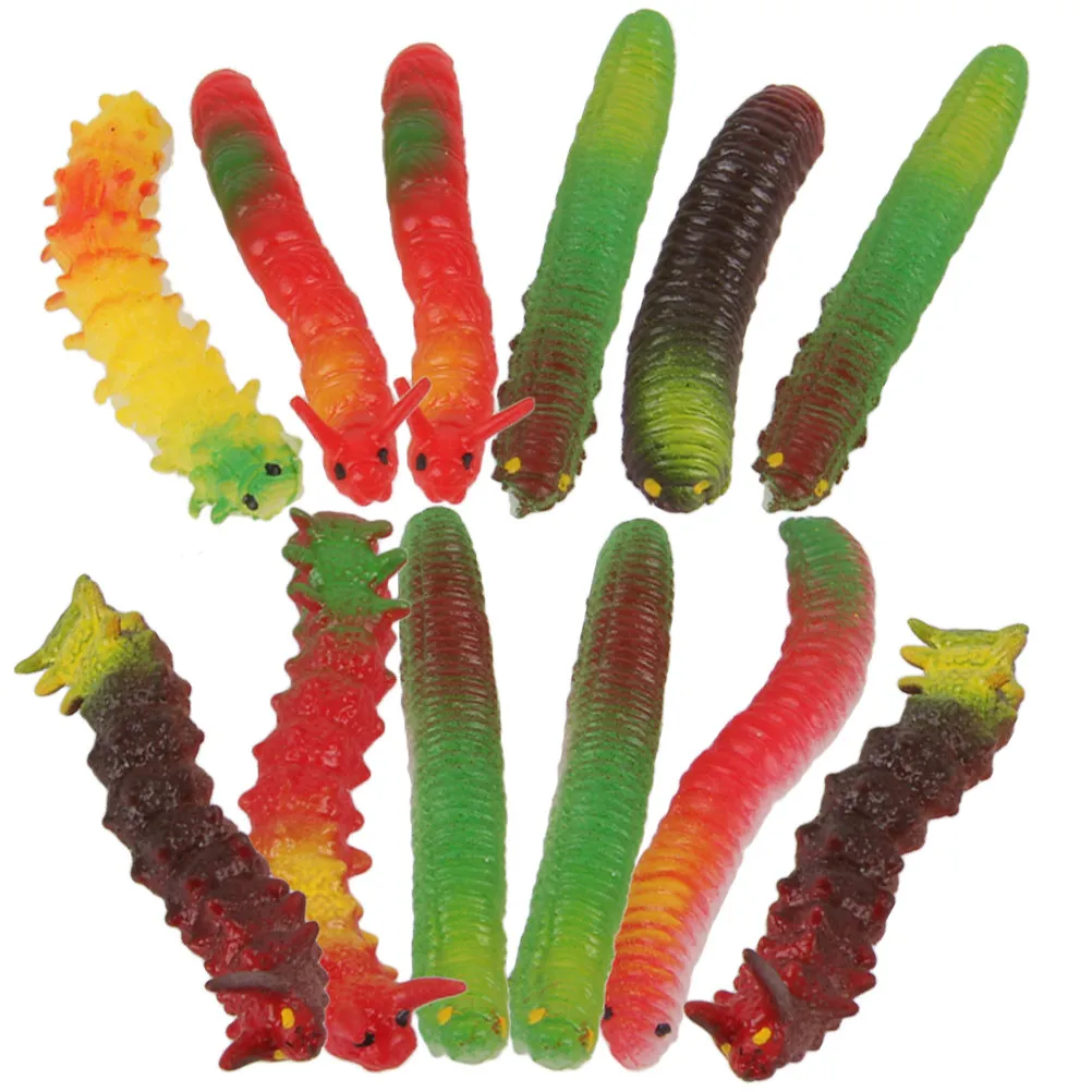 12Pcs Lifelike Simulated Caterpillars Lightweight Fake Worms for Kids Gifts Birthday Prank Props Garden Decor Miniature Display