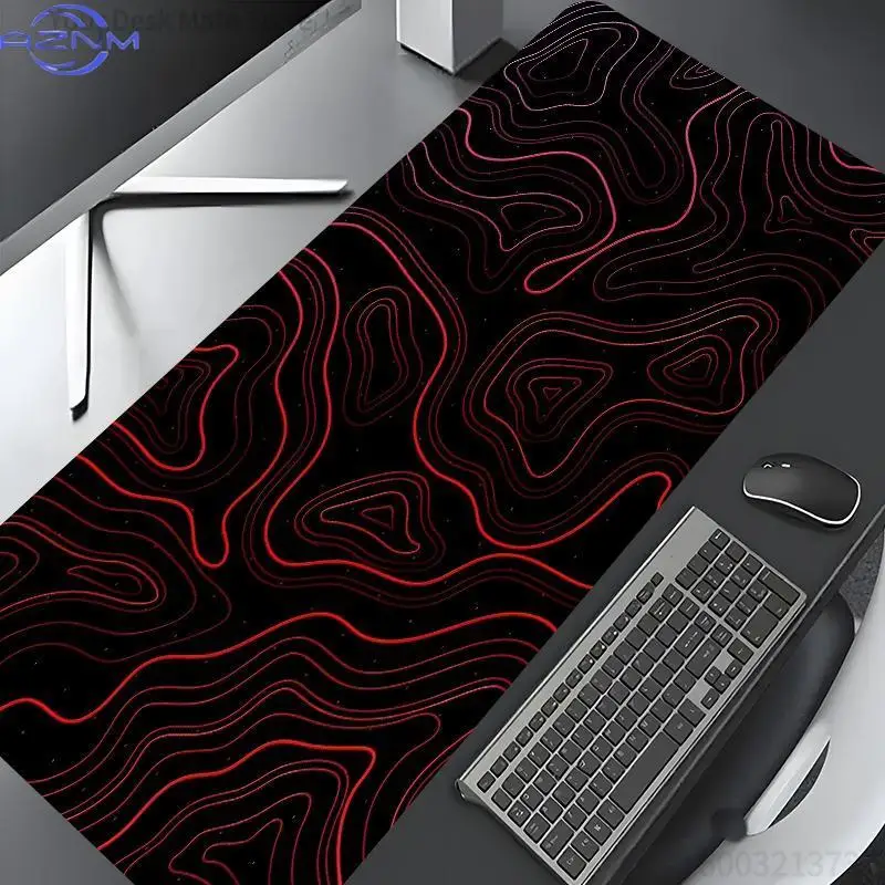 Red Black Contour Line Mouse Pad Abstract Topographic Pattern Desk Mat For Gaming Office Laptop Keyboard Desktop Decor