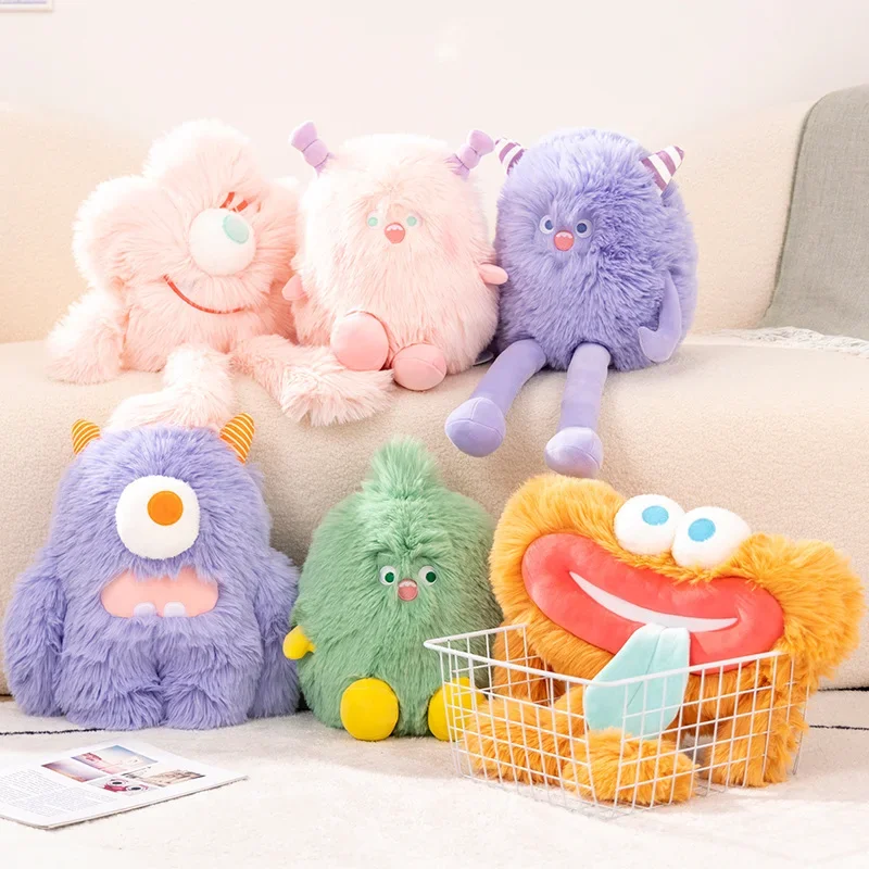 Kawaii Big Eyes Monster Soft Stuffed Pillow Toys for Kids Throw Pillow Birthday Gift Flower Sausage Mouth Monster Doll Baby Toys