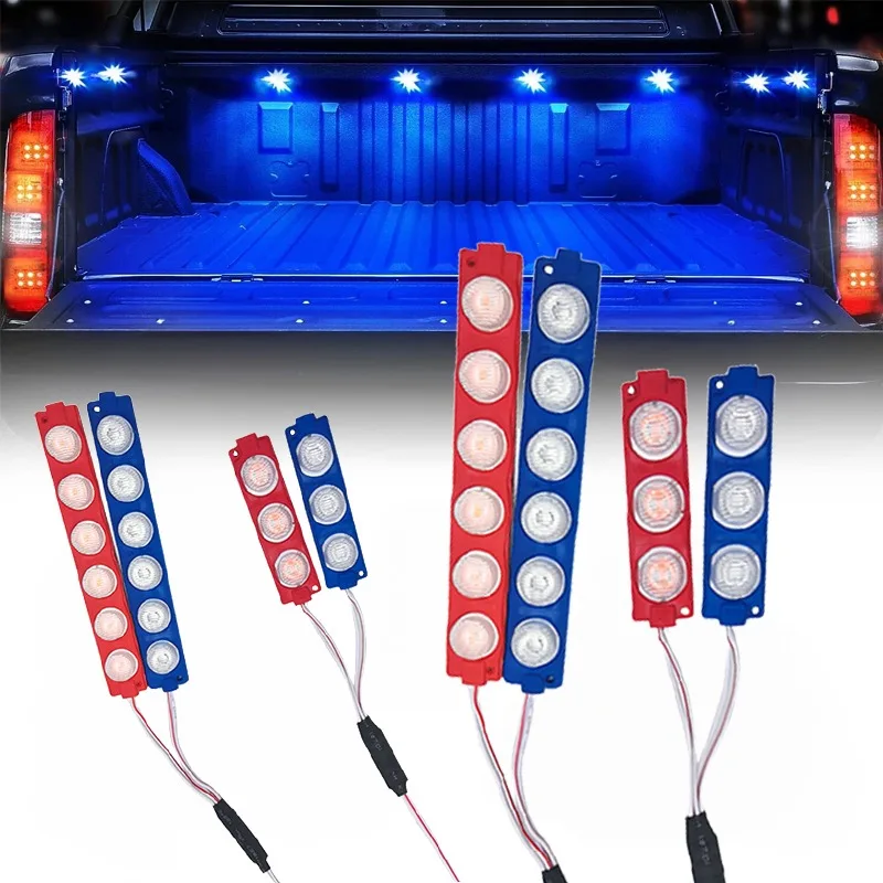 New 2pcs/1pc Motorcycle Car LED Strobe Light 6LED 12LED Super Bright Lights  Red and Blue Warning Lamp Modified Taillight