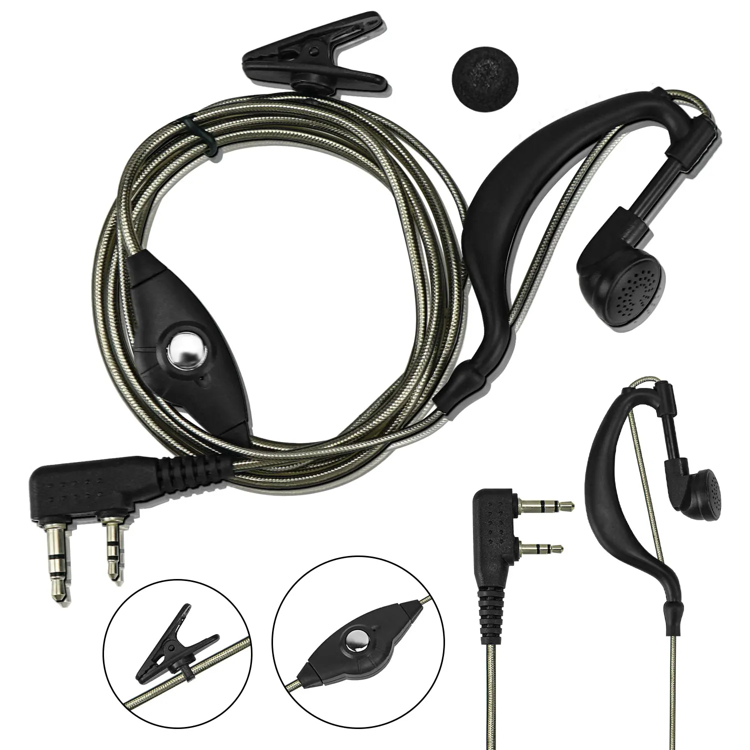 Baofeng Walkie Talkie Earpiece 2 Pin PPT Aluminum Foil Earphones Headset MIC Speaker Baofeng Two Way Radio UV-5R UV-82 BF888S
