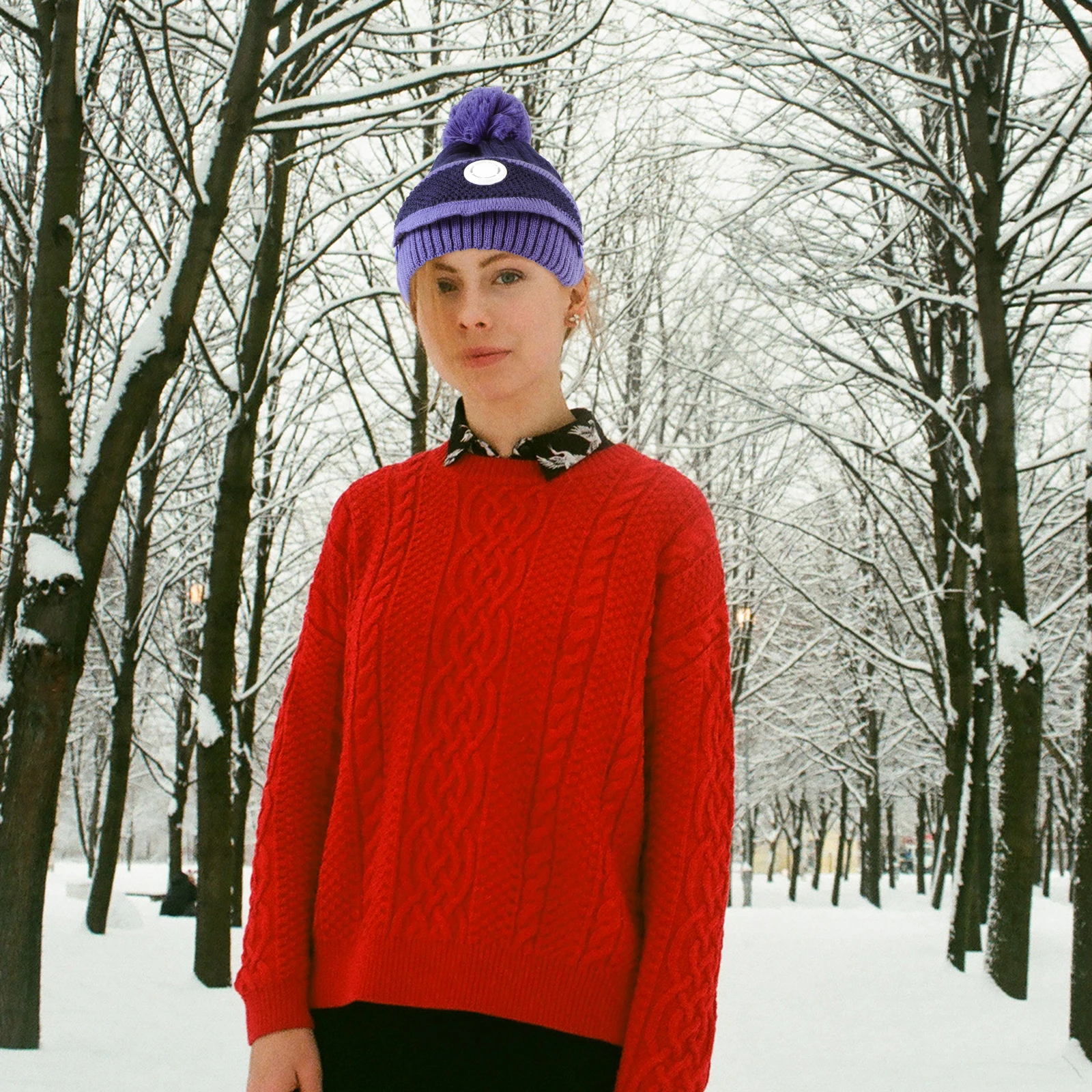 

Acrylic fibers neckerchief hat mask set fine texture safe wear Women Blue Wind proof Hats Winter Warm Hat Outdoor Head Wear