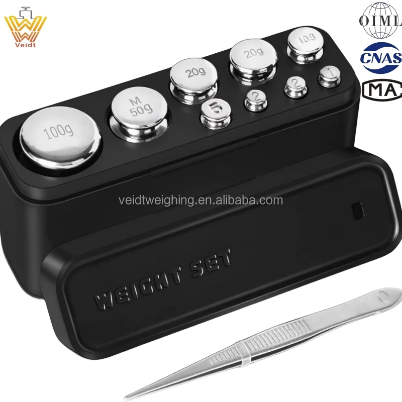 Veidt Pesatura OIML E2 F1 1mg-2kg 27 pezzi Pesi industriali Bilancia da laboratorio Pesi per test di calibrazione Set con scatola di alluminio