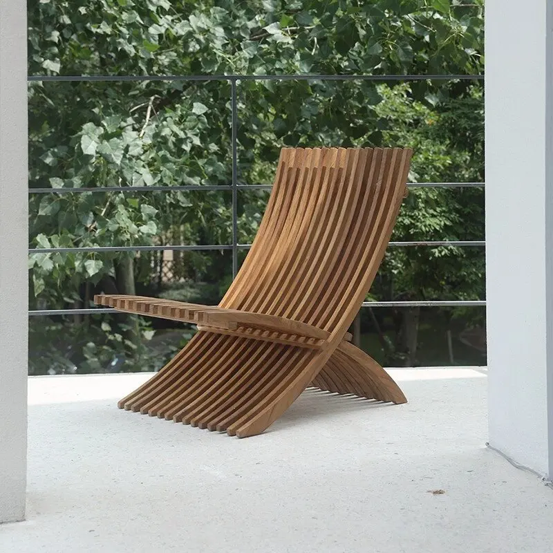 & Retro Nostalgia Design Wood Outdoor Folding Sun Lounger Chair with Cushions Antique Look for Balcony Leisure