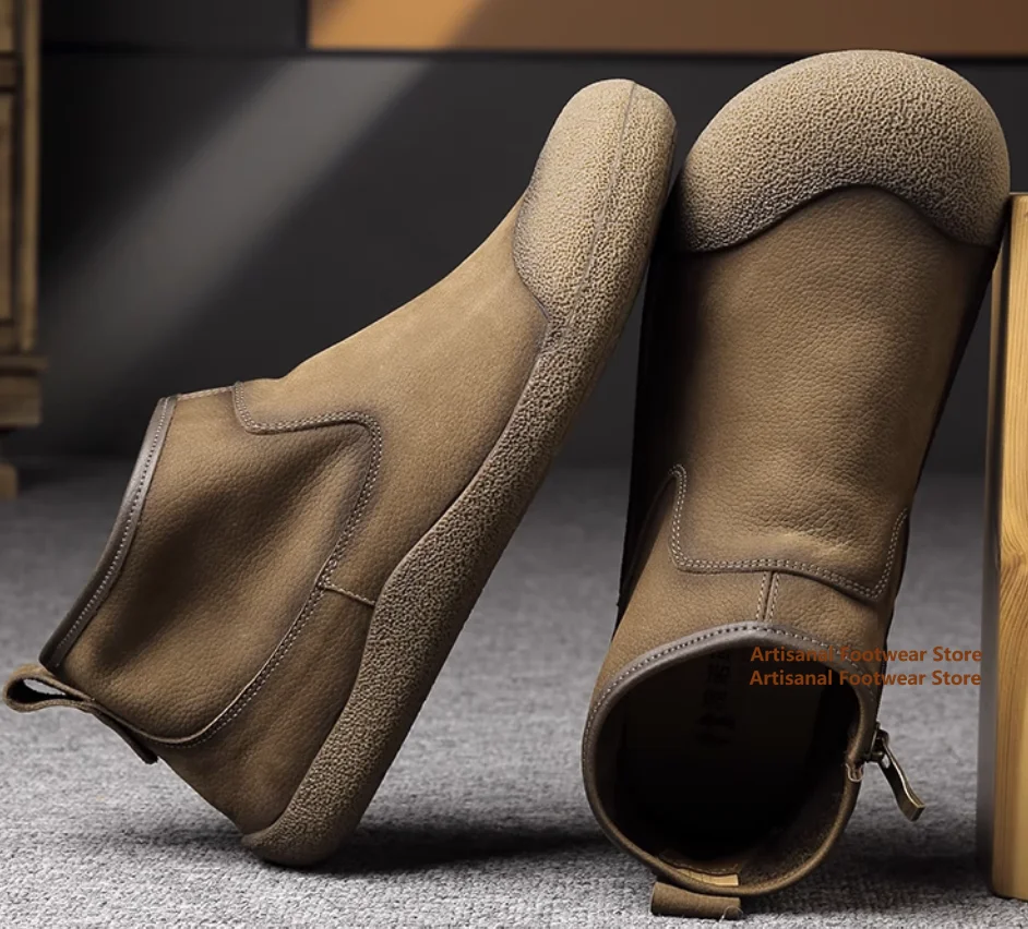 

Cowhide Side Zip Boots for Men Soft Leather Soft Sole High-Top Boots Genuine Leather Men Shoes Designer Newest Handmade Booties