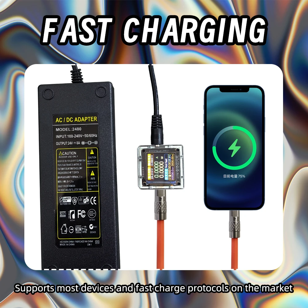 PD65W Car/Desktop Charger 1.3inch Color Display Screen 12-24V Universal PPS65W QC Laptop Phone Type-C High Power Fast Charging