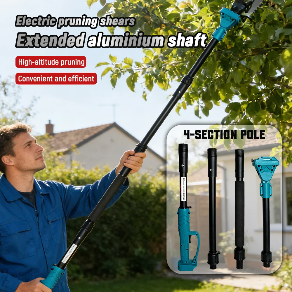 2M Telescopic Extension Rod 4 IN 1 Cordless Pruning Shears 180° Adjustable High Branch Pole For Electric Pruner & Chainsaw