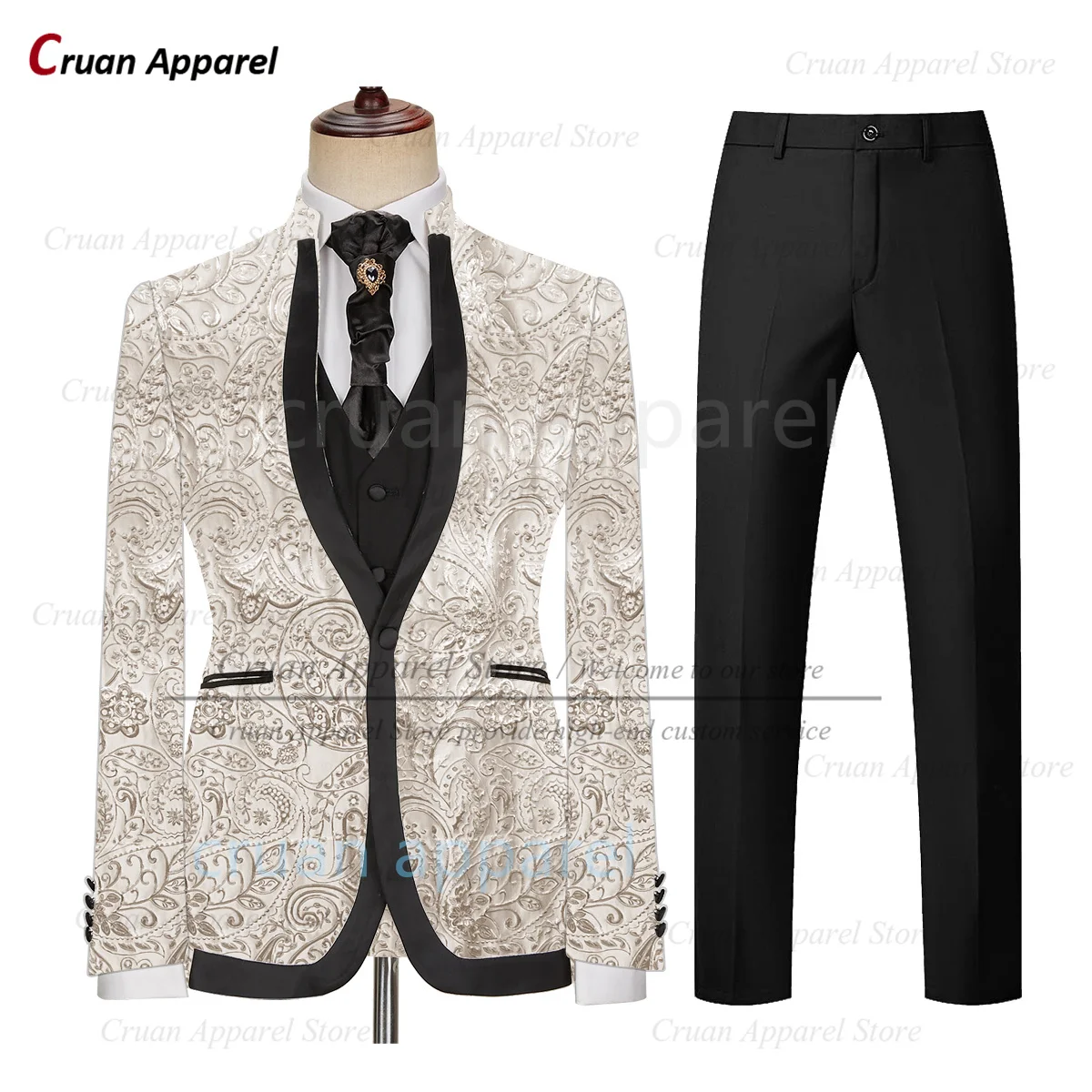 

Luxury Men Suit Set Tailor-made Fashion Jacquard Blazer Vest Pants 3 Pieces Formal Evening Dinner Elegant Male Slim Fit Outfits