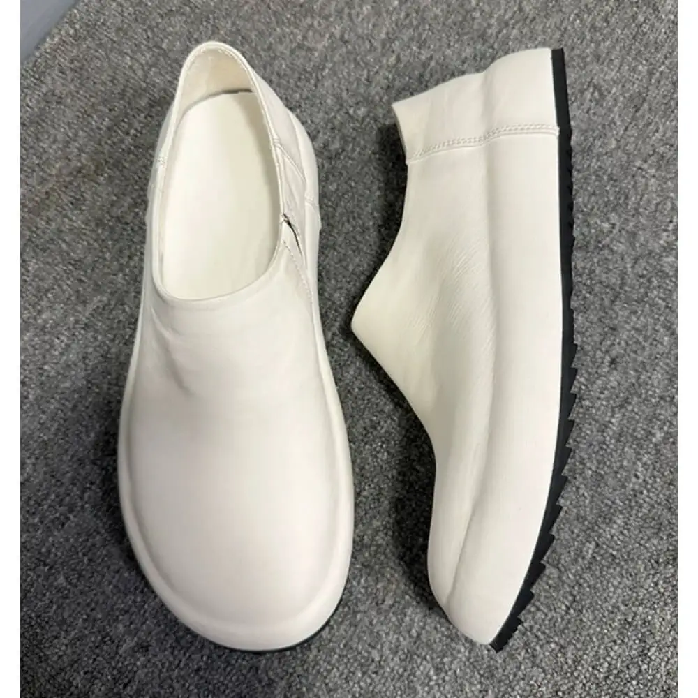Handcrafted White Leather Chunky Slip-Ons – Superior Craftsmanship, Modern Edgy Appeal