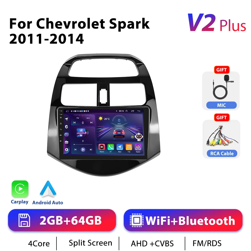 Podofo 4G Carplay Android Radio Voor Chevrolet Vonk 2011-2014 Auto Intelligent Systeem 2din Gps Stereo Head Unit Multimedia Speler