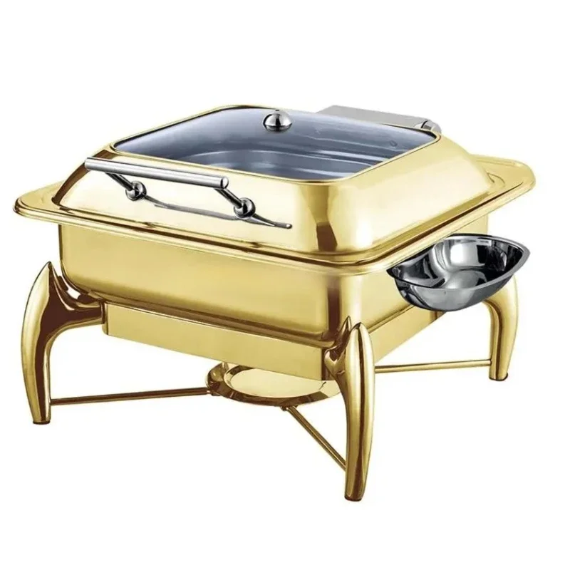 

Restaurant tableware set luxury warm square golden hot pot