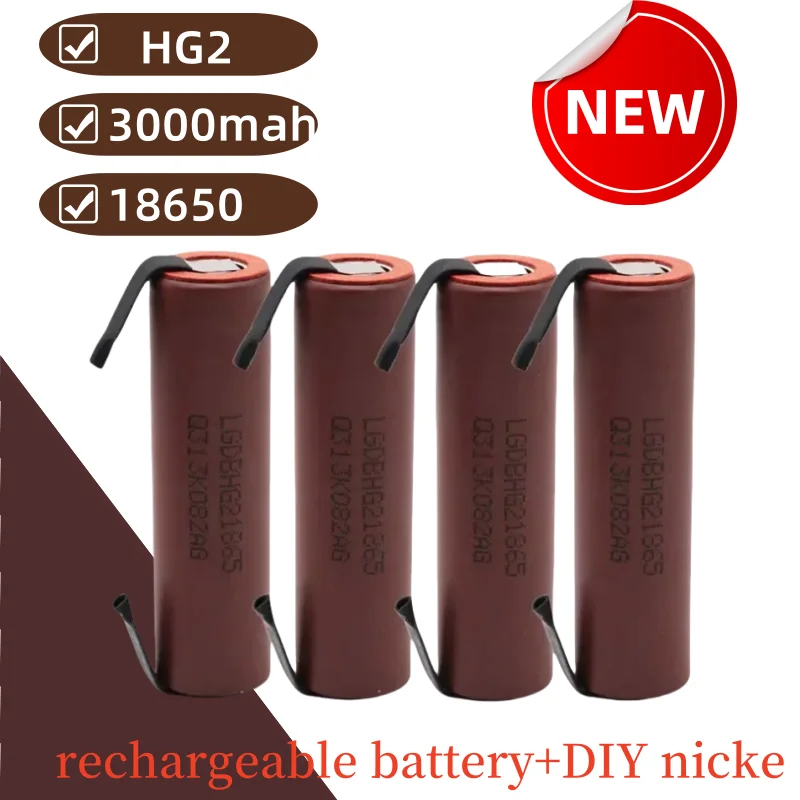 New 100% original high-capacity HG2 18650 3000mah HG2 high-power, high discharge, high current rechargeable battery+DIY nicke