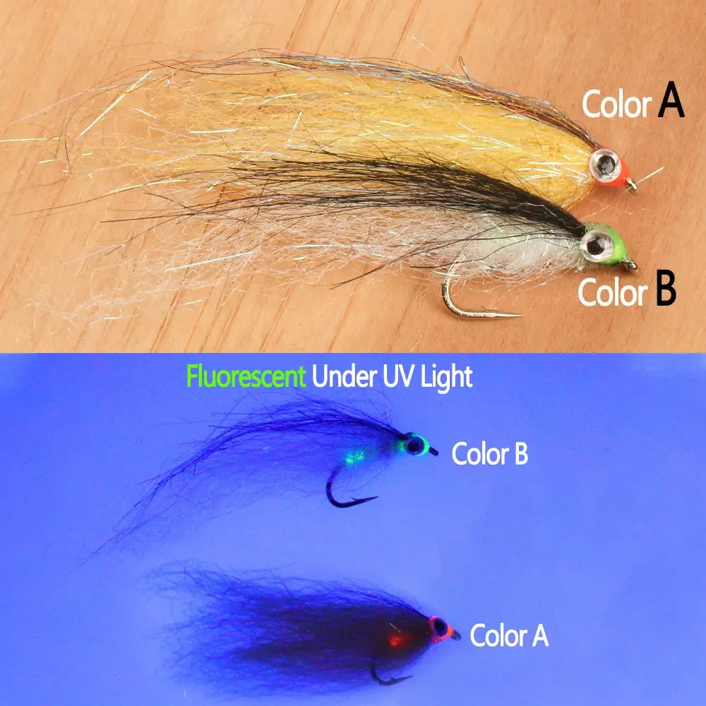 Bimoo 6PCS Slowly Sinking Wounded EP Silky Fiber Minnow Streamer Ice Dub Baitfish Streamer Fly Salmon Bass Trout Fishing Lures