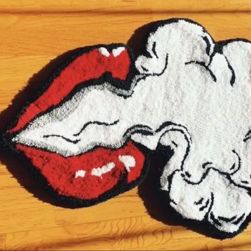 

Sexy Red Lips Special Shape Rug Printing Technology Simple Housewarming Gift Imitation Cashmere Non-Slip Decorative Carpet