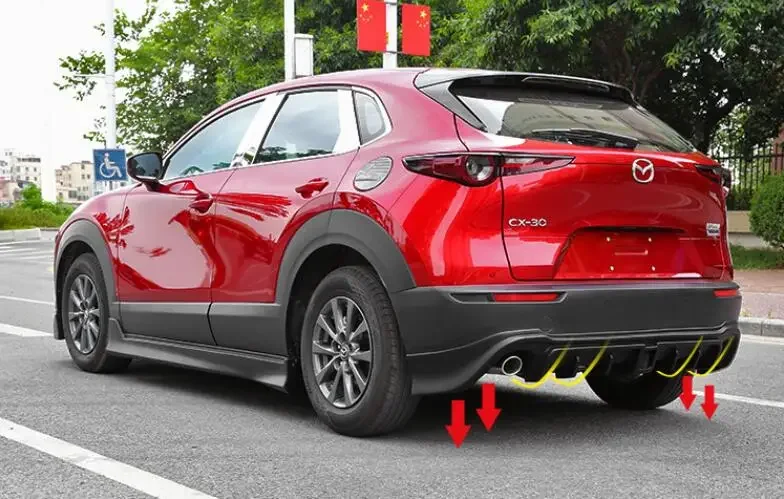 High Quality ABS Black Front Lip + Rear Diffuser + Spoiler + Side Skirt+Racing Grills Cover For Mazda CX30 CX-30 2020-2022