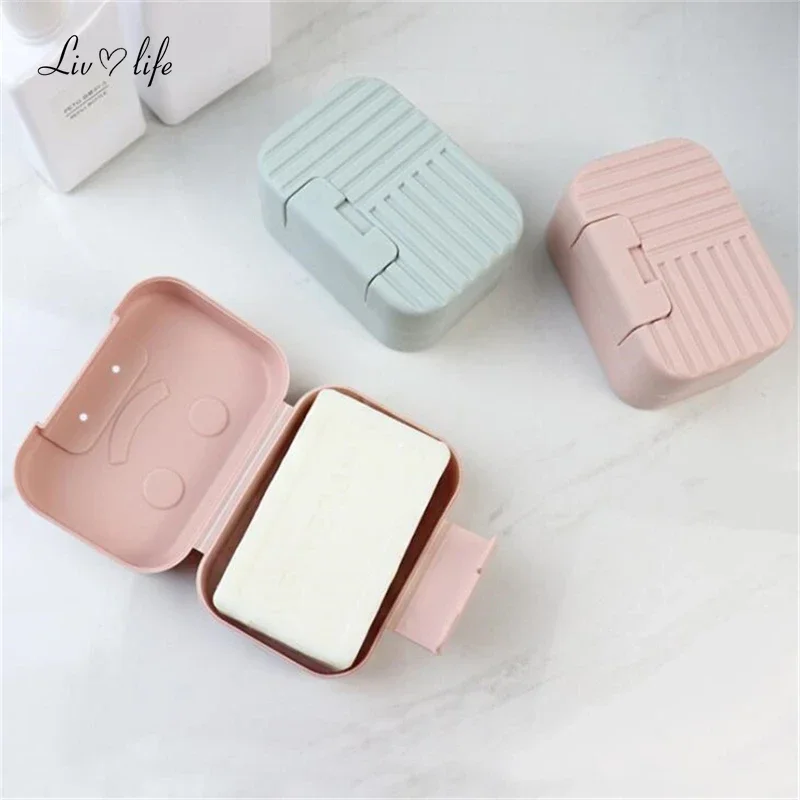 Soap Box Dish Plate with Lid Lock Sealed Travel Hiking Leakproof Container Holder Home Shower Bathroom Storage Cover Case