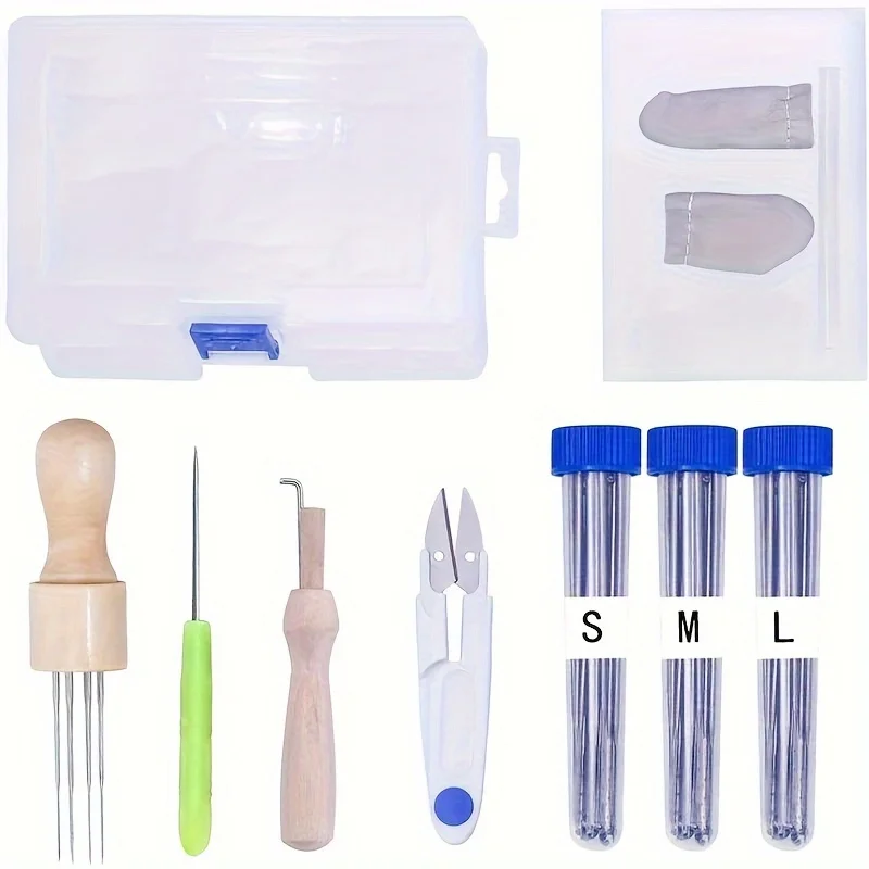 72Pcs Wool Felt Kit With 3 Sizes Felting Needles Wooden Handle Wool Felt Tool Small Plastic Scissors DIY Wool Felting Set