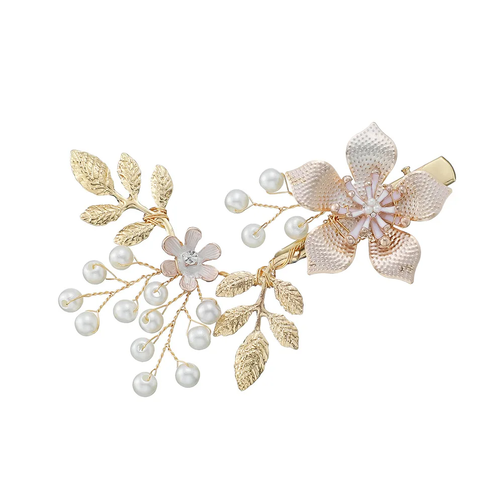 Handmade Pearl Flower Hair Clips for Women Hairpins Bridal Wedding Hair Accessories Crystal Gold Color Bride Headpiece Gift