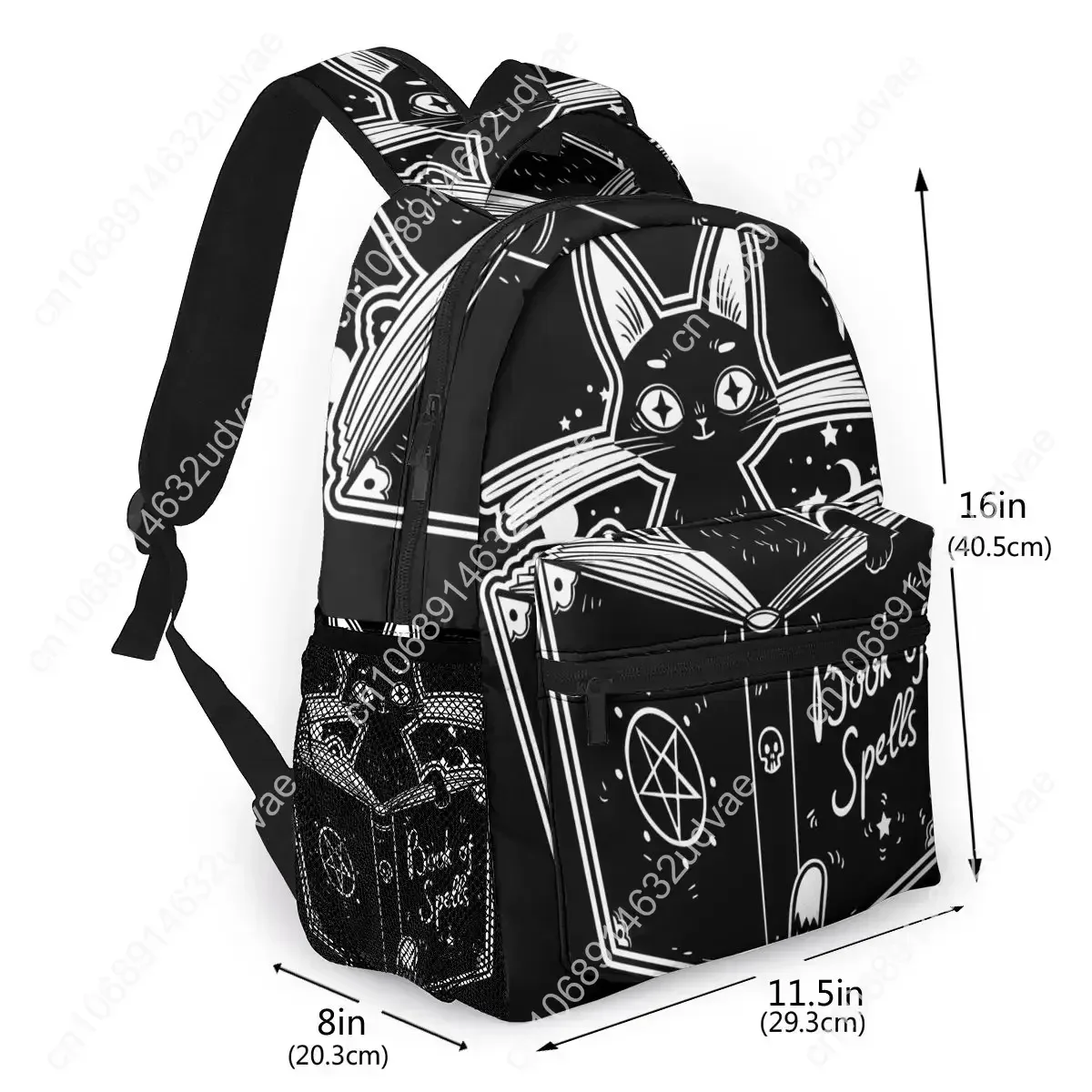 Black Witch's Cat Reading The Book of Dark Magic School Bag Girls Travel Bag Backpack with Multiple Using Women Backpacks