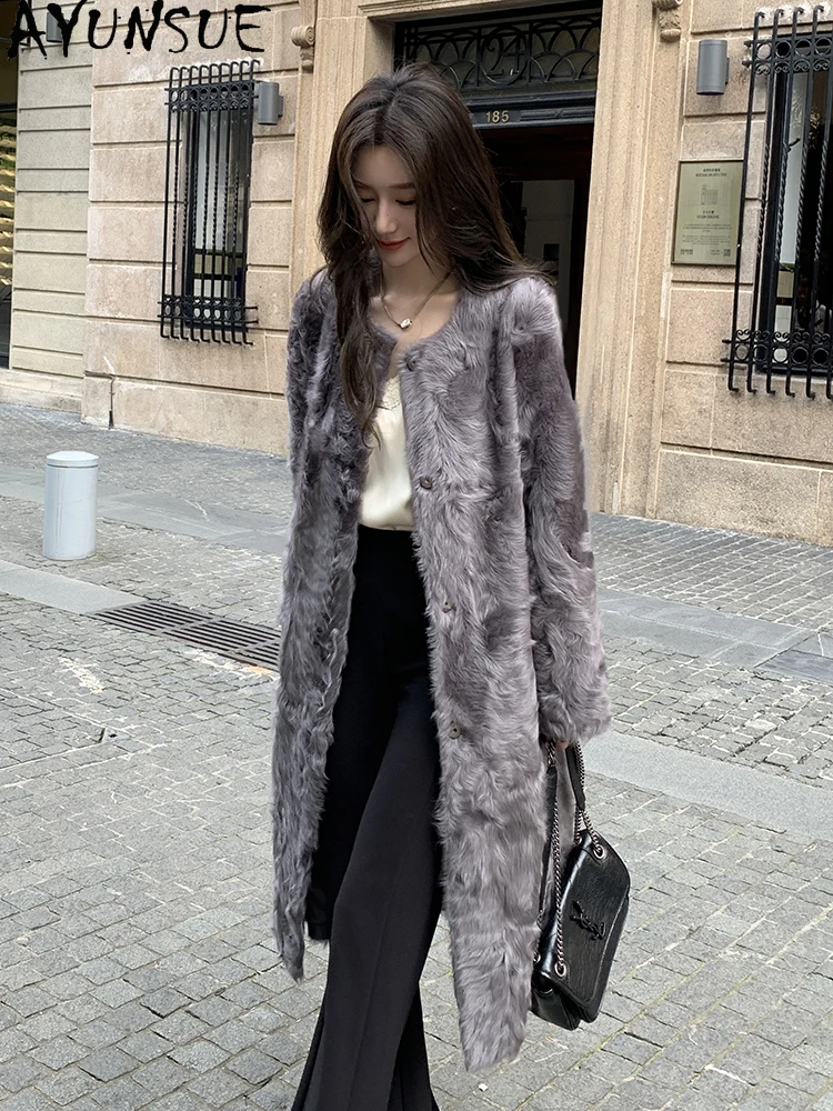AYUNSUE 2025 Новые дубленки для женской одежды Шуба из натуральной шерсти Женская одежда Модная роскошная верхняя одежда Пальто Женское