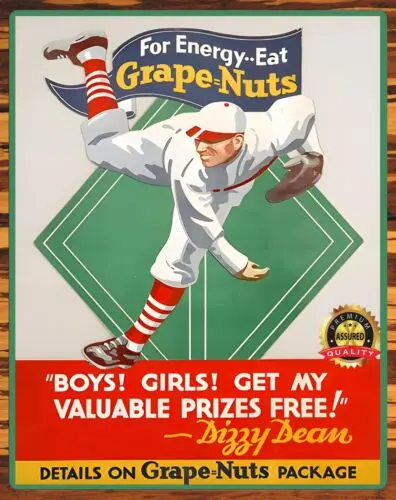 1930s Dizzy Dean - Grape-Nuts - Rare - Metal Sign