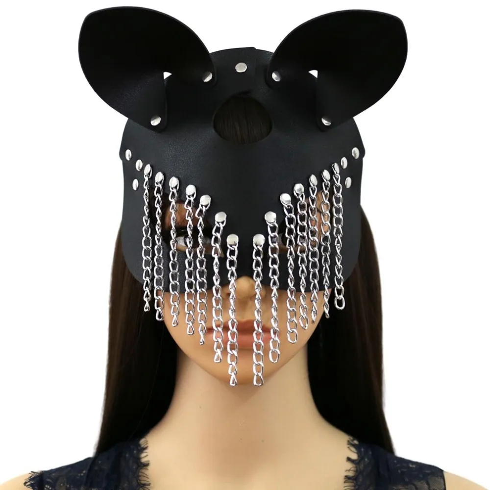 European and American Punk Style Personality Chain Leather Mask Party Masquerade Men and Women Decorated Mask Eye Mask