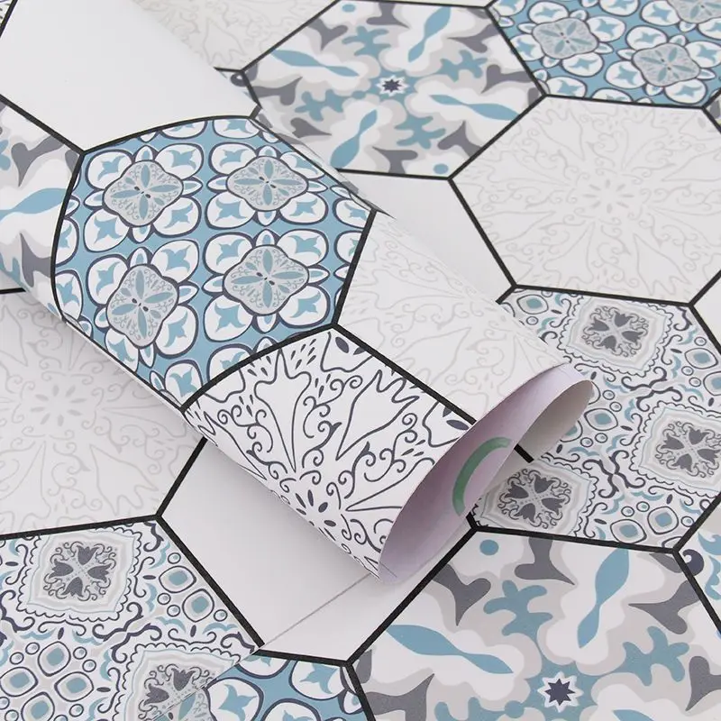 Self Adhesive Waterproof Thicken Tile Floor Sticker Bathroom Floor Non Slip Sticker Kitchen Toilet Living Room Decor PVC Sticker