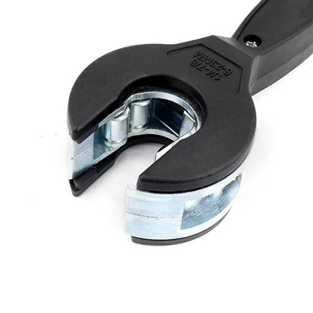 

Ergonomic tubing cutter with replaceable steel blade and ratchet handle for precise cuts on copper PVC and soft metal pipes