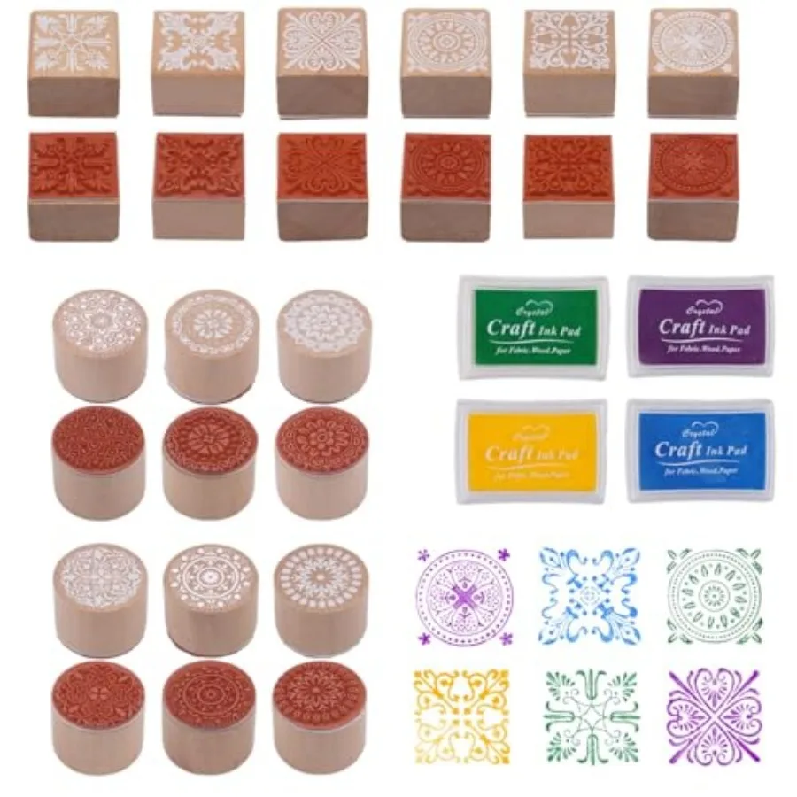 

16Pcs Rubber Stamps and Craft Ink Pads, Decorative Wooden Stamps with Ink Pads for Stamps, Wood Stamps for Crafting, Letters, S