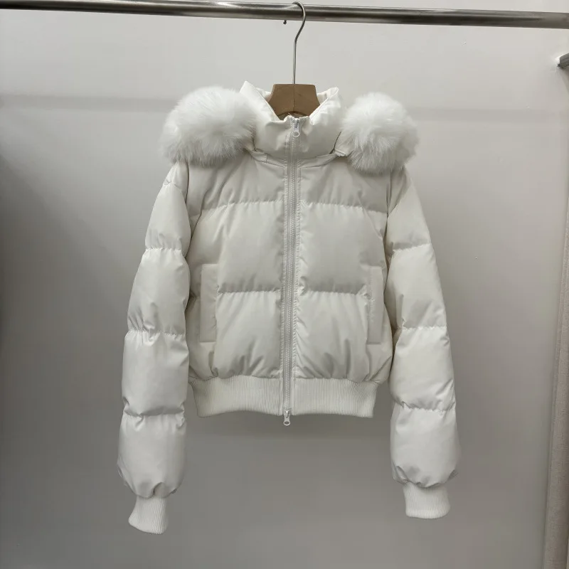 

Утепленная модная новая парка, повседневная женская куртка, зимняя короткая куртка с капюшоном и воротником из искусственного меха, на белом утином пуху
