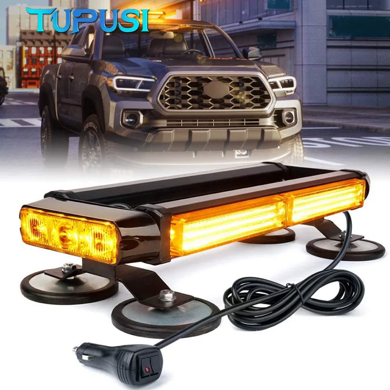 

Car Emergency Strobe Lights Led Roof Top Signal Warning Lamp Trucks Car Flashing Light Four Side Light Source 12V/24V 14" Cob