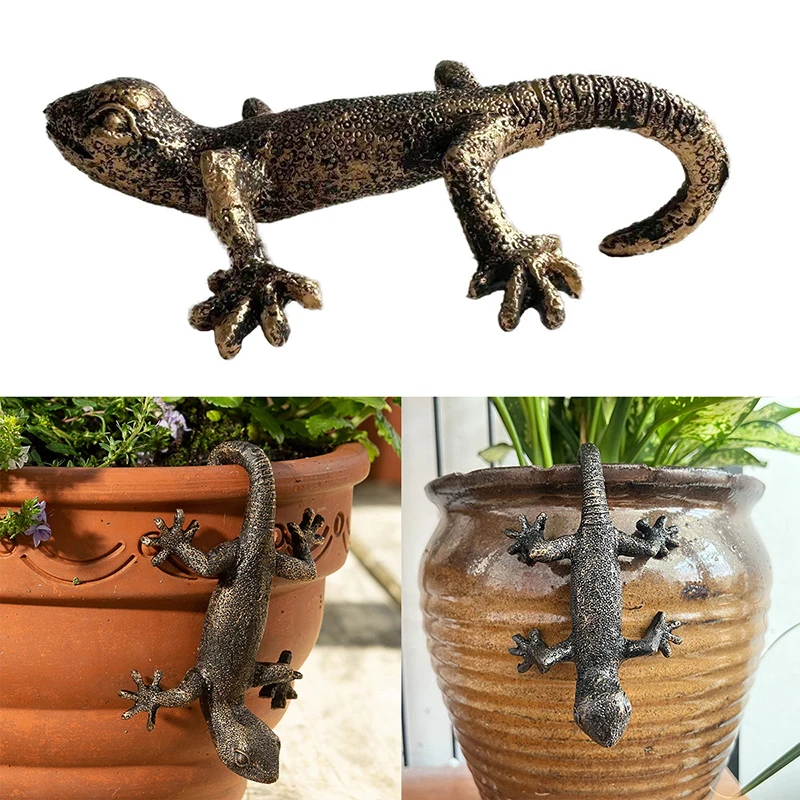 Garden Decorative Potted Partner Bronze Gecko Flower Pot Ornaments Vintage Bronze Gecko Planter Pot Hugger Flower Pot Pendant