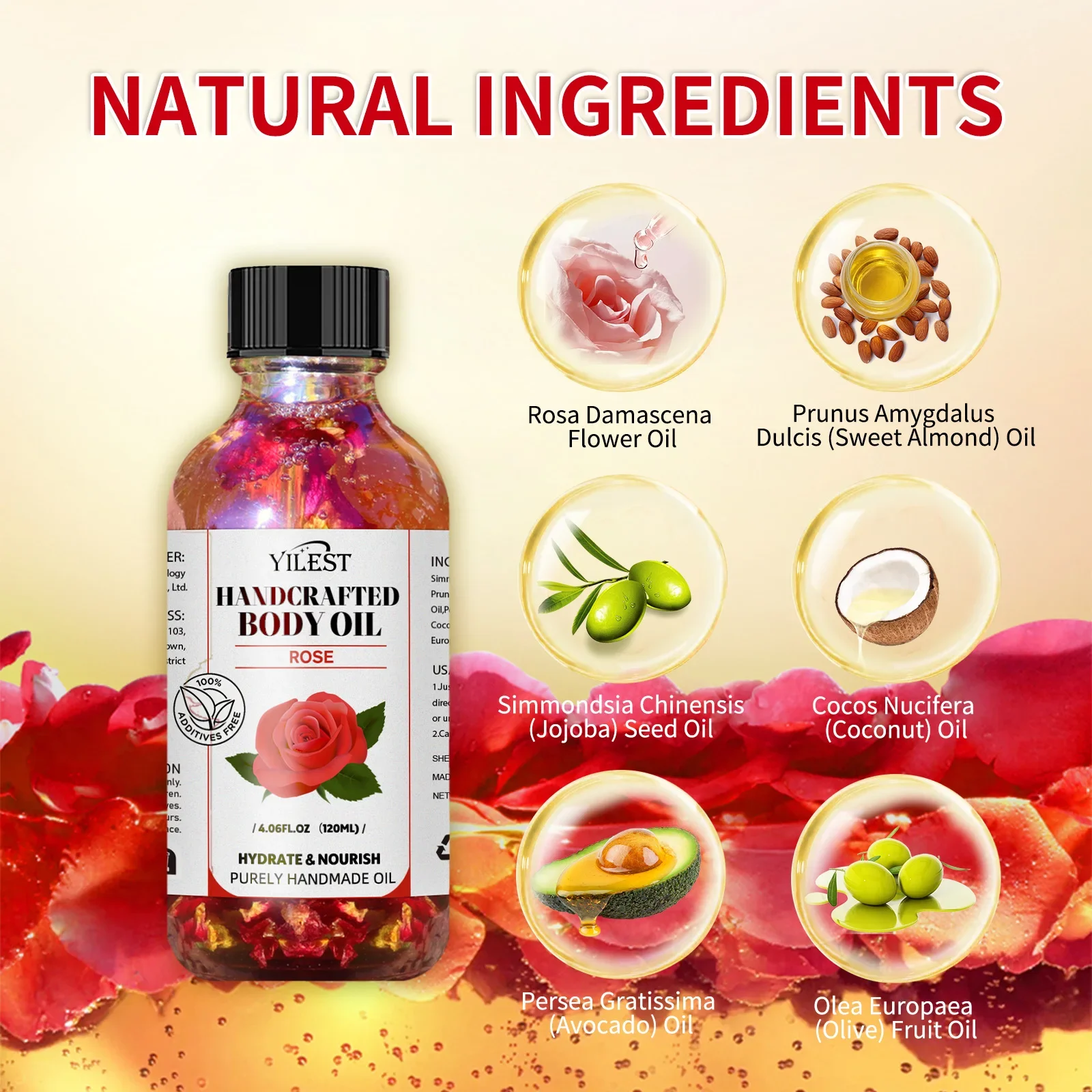 زيت الورد العطري للعناية ببشرة الوجه والجسم زيت أساسي مرطب بلطف تدليك زيت طبيعي يصلح شقوق جفاف عميقًا