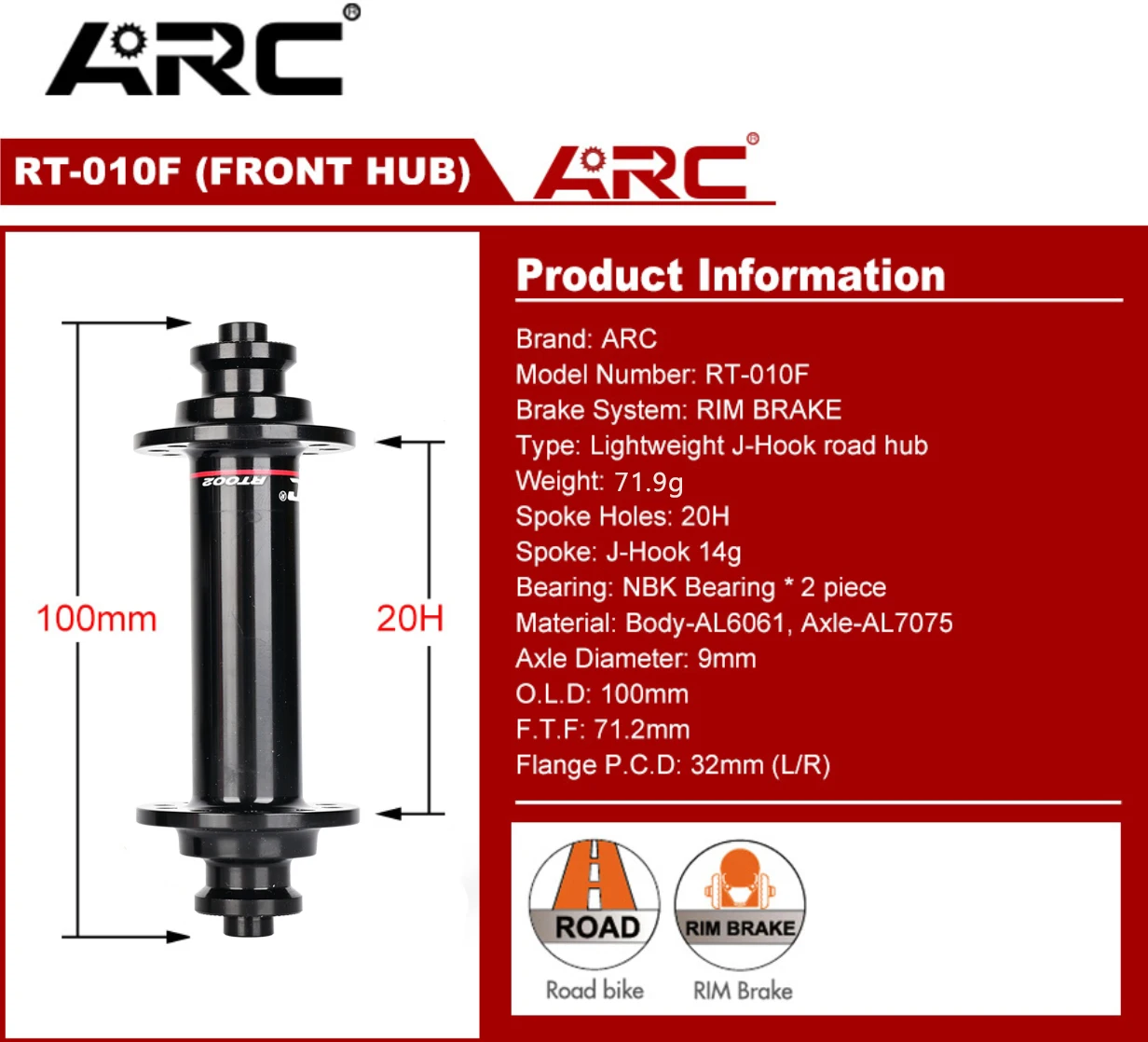 ARC Road Bike Hub Set 4 Pawls 48 Clicks High-Engagement 100/130MM NBK Sealed Bearings 20/24 Holes V-Brake 8-11 Speed Ultralight