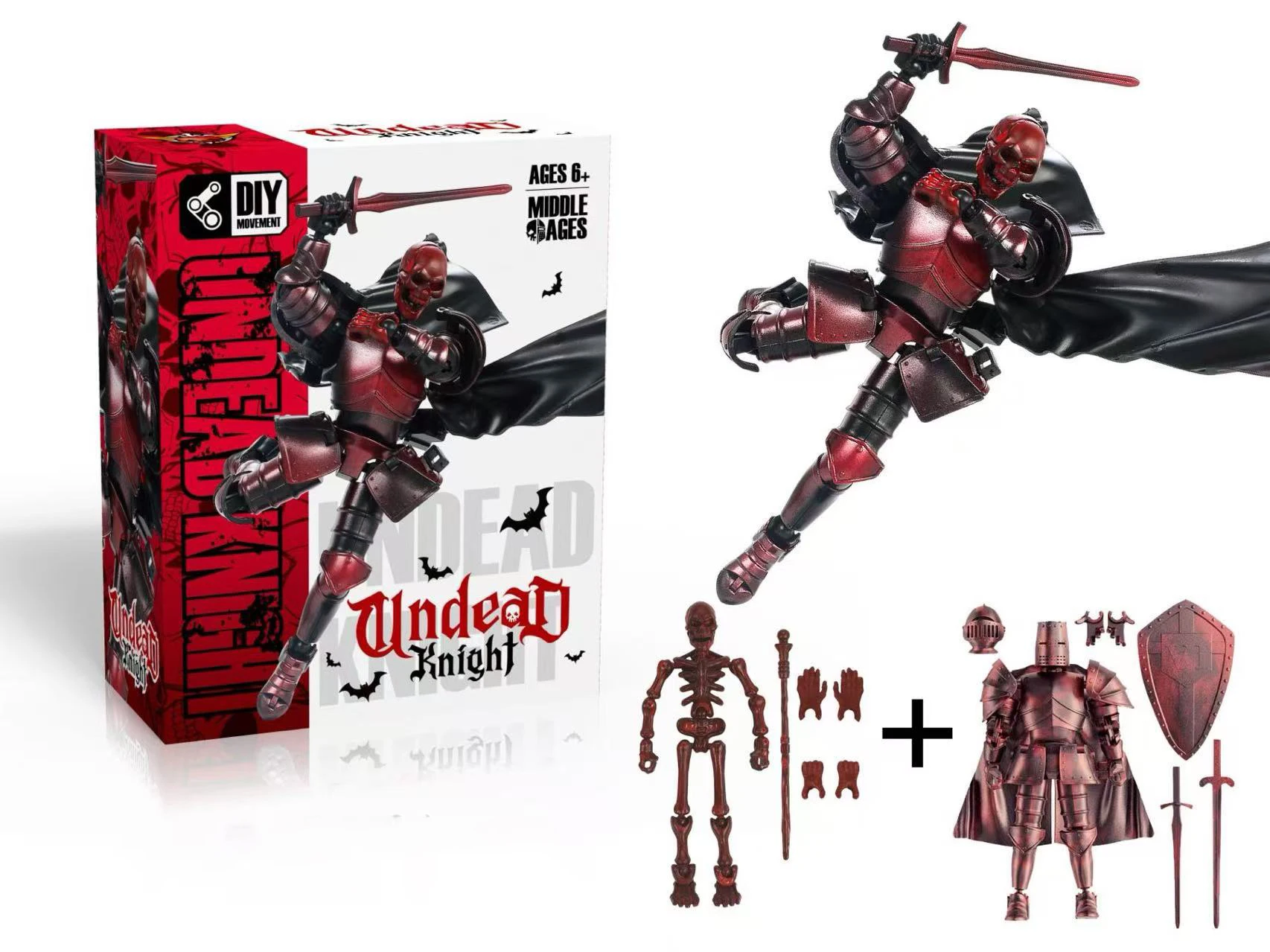 لعبة أولاد ميكا نايت متعددة المفاصل مصممة حديثًا، تحت عنوان هيكل عظمي، تحمل شخصًا، درعًا، ونموذج الساموراي #1