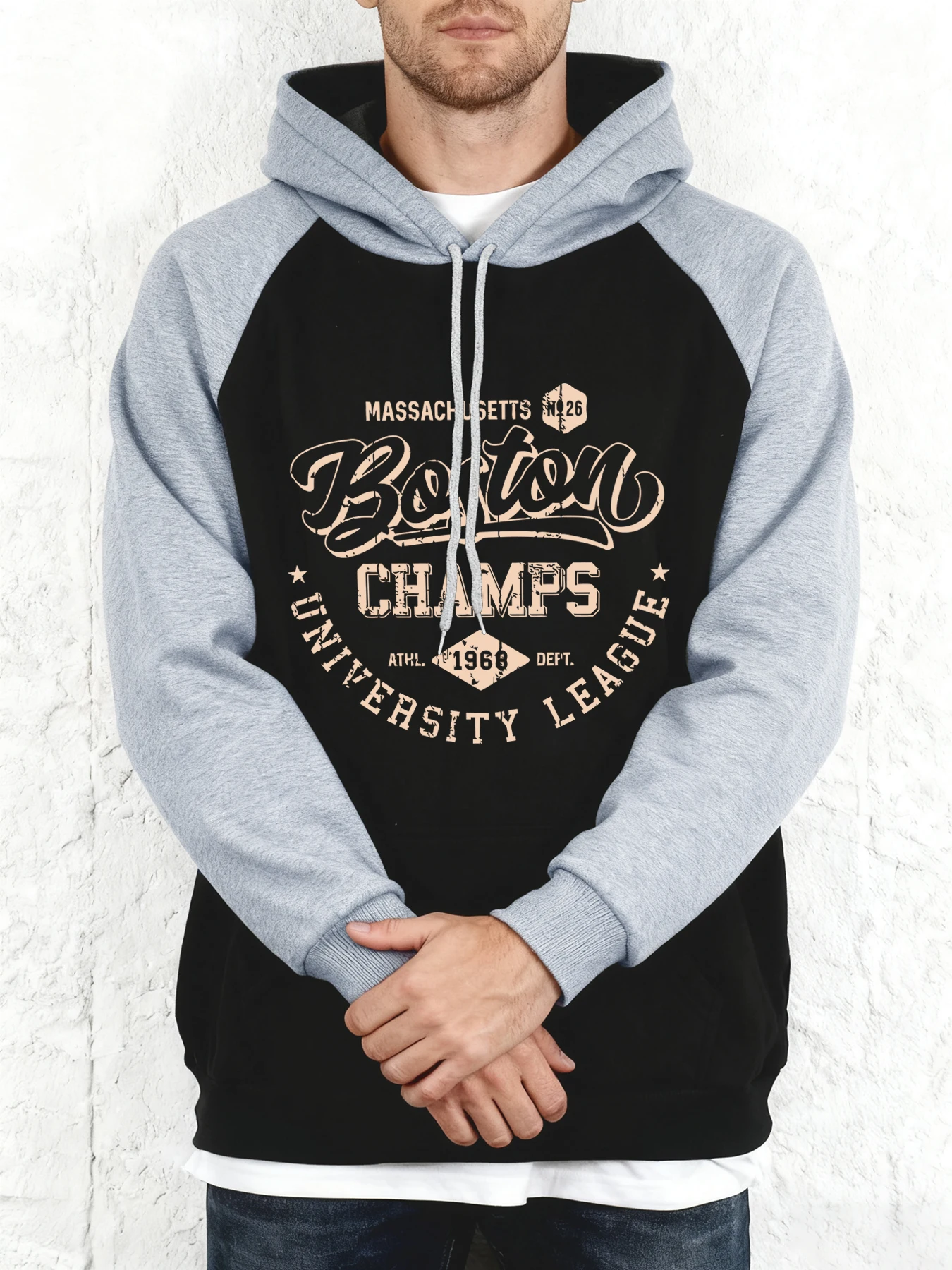 

Бостонская университетская лига, топ с принтом в стиле ретро, мужские теплые толстовки реглан, повседневные универсальные пуловеры, осенняя повседневная толстовка с капюшоном