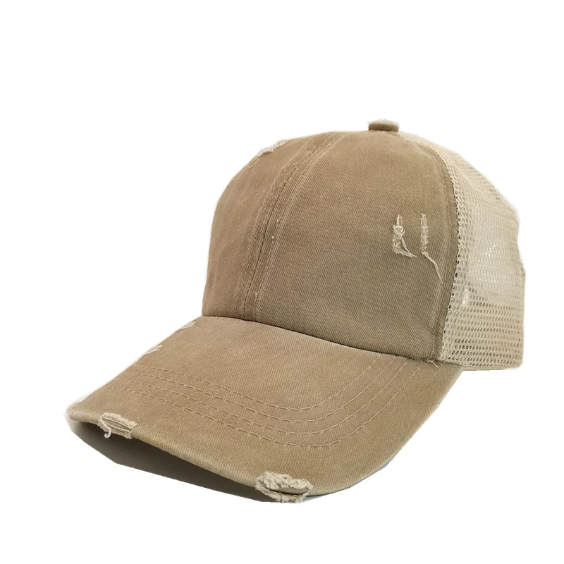 Wiosenna letnia czapka z daszkiem w kucyk damska jednokolorowa klasyczna zmiękczana bawełna czapka typu Trucker Blank denimowy sportowy krem