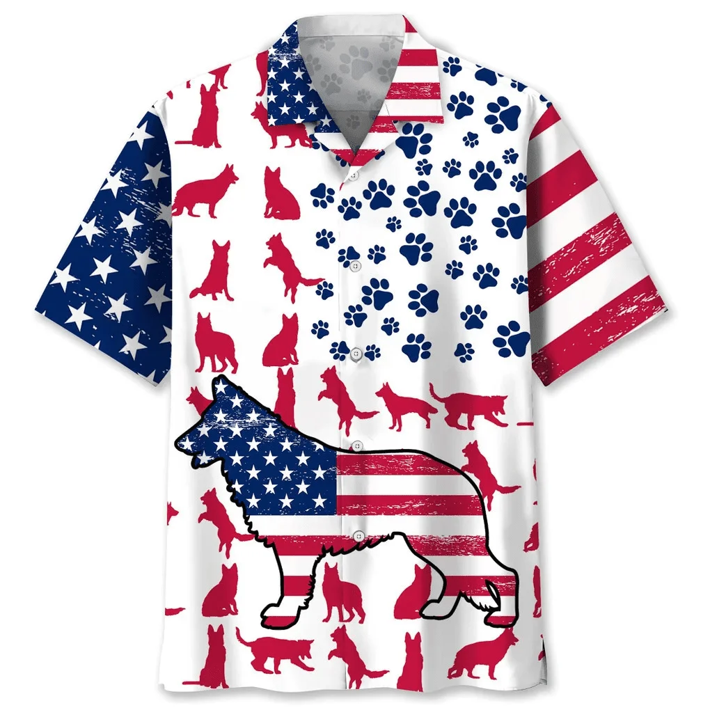 

Men's Shirts American Flag Print Puppy Fashion Lapel Men's Tops 2024 New Casual Men's Short Sleeve Shirts Plus Size Shirts